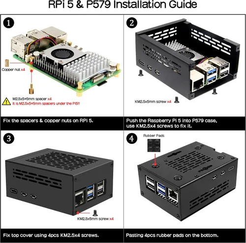 Miniatura 6 de Geekworm Funda de metal PCIe P579 con enfriador activo oficial Pi 5 para Raspberry Pi 5, soporte superior M.2 NVMe HAT X1001/X1004/X1003/X1015/X1000