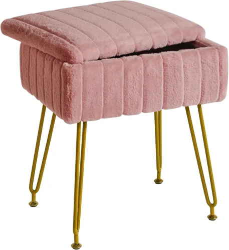 Miniatura 13 de IBUYKE Reposapiés Otomano Rectangular de Terciopelo, Taburete de Tocador de Maquillaje Mesa Auxiliar, Asiento de Mesa de Tocador de Terciopelo, Rosa