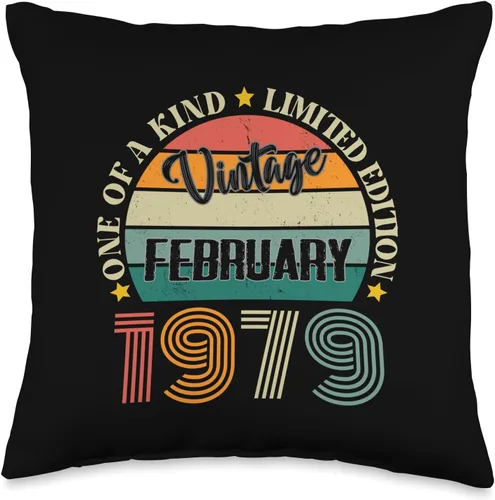 Vintage Birthday Retro Limited Edition Retro Gifts 45 Year Old Vintage February 1979 45th Birthday Retro Throw Pillow, 16x16, Multicolor