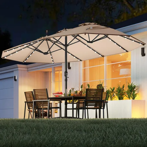 Miniatura 2 de Tangkula Sombrilla solar de doble cara de 15 pies para patio, sombrilla individual extragrande para exteriores con 48 luces LED, parte superior