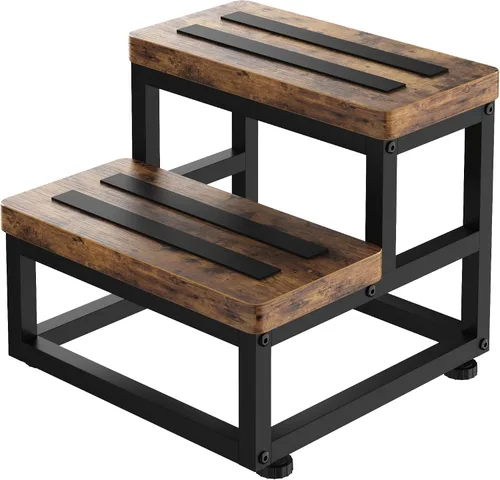 Miniatura 9 de Taburetes de Paso para Adultos y Niños, Taburete de Paso de Servicio Pesado de Madera para Camas Altas, Taburete de Pie Antideslizante de 2 Teca