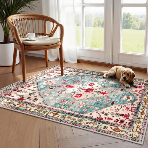 Miniatura 8 de Lahome Alfombra Bohemia Tribal Lavable de 3 x 5, Alfombras Antideslizantes para Entrada, Dormitorio, Sala de Estar, Vintage, Ultra Suave, No