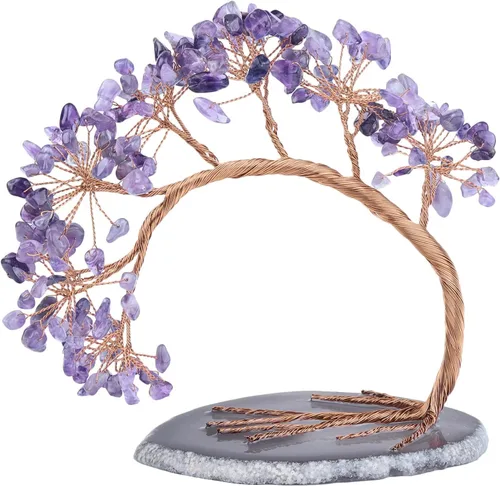 Miniatura 9 de SUNYIK Árbol de dinero de aguamarina curativa, árbol bonsái de cristal Fengnshui hecho a mano con base de ágata para suerte de riqueza, decoración