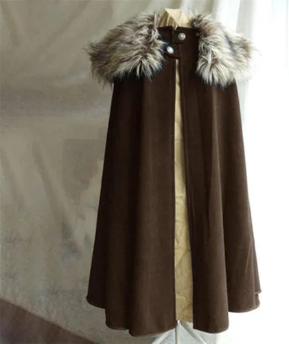 Miniatura 7 de Capa para hombre, abrigo de invierno cálido gótico de lana sintética con cuello de piel sintética, capa larga, capa vintage medieval vikinga