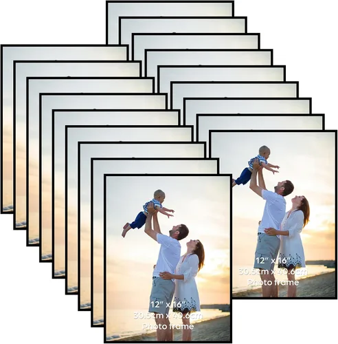 Miniatura 24 de Hoikwo 18 paquetes de marcos de fotos de plástico negro de 3.5x5 multifuncionales con cubierta de plástico para fotos familiares, obras de arte
