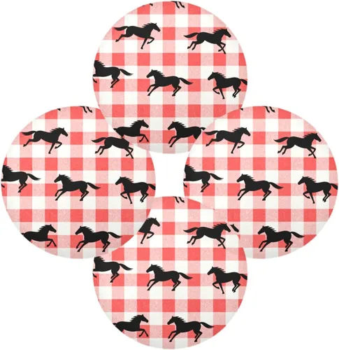Miniatura 2 de Red Checkered Running Horse Circle placemats Solid placemats for Dining Table Set of 4 15x15 in individuales para comedor