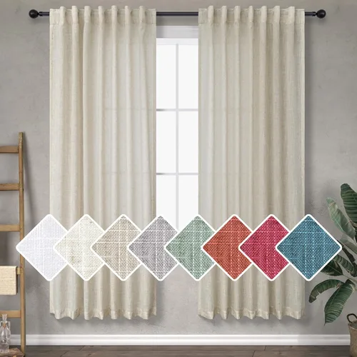 Miniatura 32 de Cortinas Largas de Lino de Lino 108 Pulgadas de Longitud para Sala de Estar 2 Paneles Bolsillo de Pestaña Trasera Cortinas Grandes para Ventana Saco