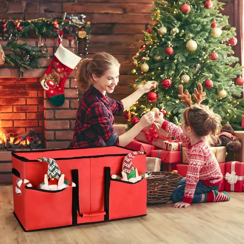 Miniatura 2 de Caja de almacenamiento de adornos de Navidad, organizador de almacenamiento de adornos para 128 bolas de adorno de 3 pulgadas, 8 bandejas extraíbles
