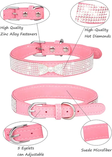 Miniatura 3 de Collar de perro para perros pequeños, collares ajustables de cuero de gamuza para perro, collar de perro rosa para gato, collar de perro con rosado4