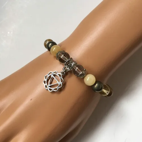 Miniatura 3 de Pulsera de chakra del plexo solar, jaspe oceánico, pirita, jade amarillo, citrino, joyería para el éxito, abundancia
