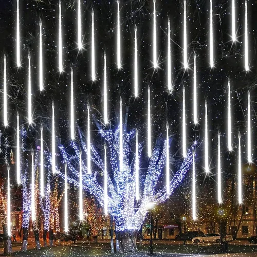 Miniatura 9 de iBaycon Luces de lluvia de meteoritos, carámbanos en cascada o gotas de lluvia, impermeables, de exteriores, conectables, temporizador, decoración