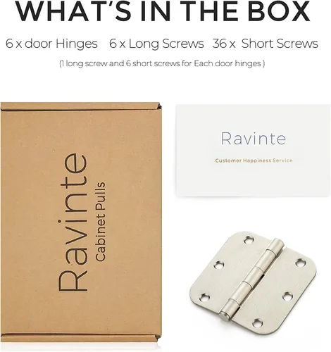 Miniatura 6 de Ravinte Paquete de 6 bisagras de puerta de níquel satinado de 3 controles de hardware de puerta de .5 x 3.5 pulgadas, esquinas redondeadas de radio
