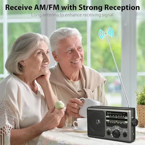 Miniatura 2 de Greadio Radio transistor de radio portátil AM FM con conector de auriculares de 0.138 in, modo de tono alto/bajo, altavoz grande, alimentación de CA