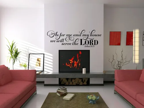 Miniatura 6 de Calcomanías de vinilo con texto en inglés «As for Me and My House We Will Serve The Lord Quote» para pared, diseño de Joshua 24:15 palabras Beige