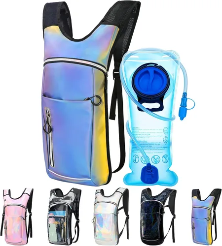 Miniatura 8 de Mochila de hidratación, mochila de agua con vejiga de agua de 2 L, paquete de hidratación esencial para festivales y rave, aislamiento ligero