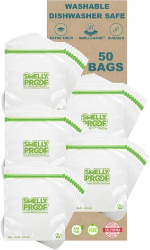 Miniatura 8 de Smelly Proof Bolsas reutilizables para almacenamiento de alimentos diseñadas y MFG, fabricadas en Estados Unidos, aptas para lavavajillas, fáciles