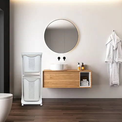 Miniatura 4 de Cesta de lavandería para baño, cesta de almacenamiento de ropa multicapa, estante de cocina simple, soporte de frutas (2 capas)