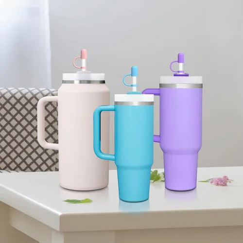 Miniatura 6 de 6 popotes transparentes de repuesto con tapas protectoras para taza Stanley de 40 oz y 64 oz, popotes reutilizables con tapa, tapón, cepillo