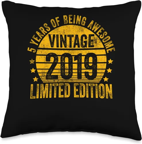 Retro 5th Birthday Gifts Girls Boys 5 años Vintage 2019 Edición Limitada Bday Throw Pillow, 16x16, Multicolor