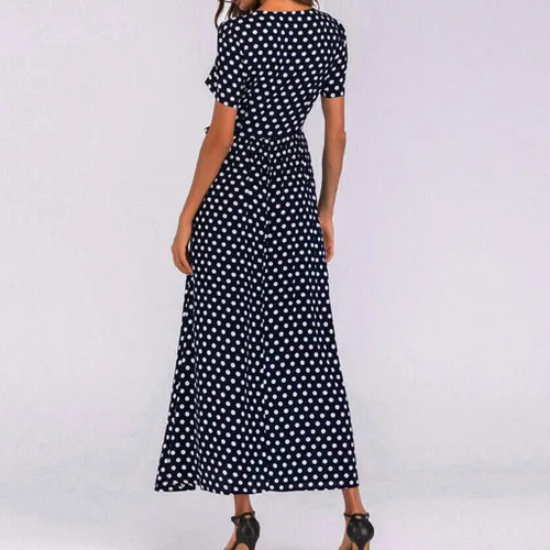 Miniatura 2 de Sunkessety - Vestido largo de verano con cuello redondo y manga corta con cinturón, elegante para fiesta