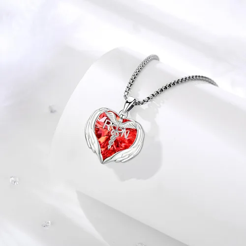 Miniatura 221 de Collar de alas de ángel de plata de ley 925, ángel de la guarda, enfermera RN caduceo, dije de ángel de cristal, joyería de regalo para mujer