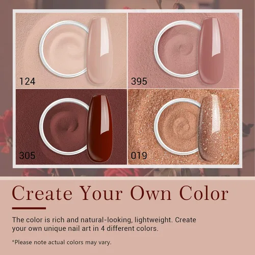 Miniatura 2 de AZUREBEAUTY Kit de iniciación de uñas en polvo de inmersión, 4 colores de otoño, piel nude, marrón, purpurina, juego de líquido de polvo