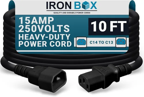 Miniatura 12 de IronBox Electric - Cable de Alimentación C14 a C13 de Servicio Pesado, 15A, 250V, Cable de Extensión para Computadora 14/3 AWG - Cables