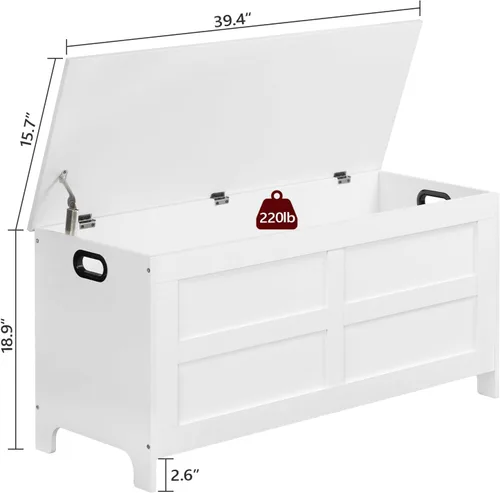 Miniatura 3 de MAHANCRIS Banco de almacenamiento, baúl de almacenamiento de madera de 39.4 pulgadas, caja de juguetes con bisagras de seguridad, baúl grande