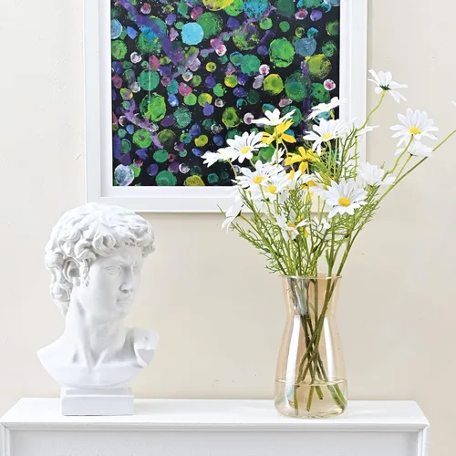 Miniatura 5 de Jarrones de vidrio para flores, 8 pulgadas de alto, modernos jarrones de cristal transparente iridiscente para centros de mesa, decoración de Ámbar