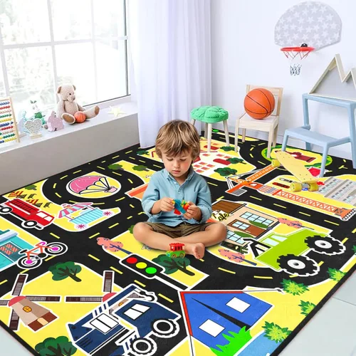 Miniatura 2 de Alfombra de mapa de ruta para niños, alfombras para niños para sala de juegos, alfombras de automóvil para niños, tapetes de juego para piso
