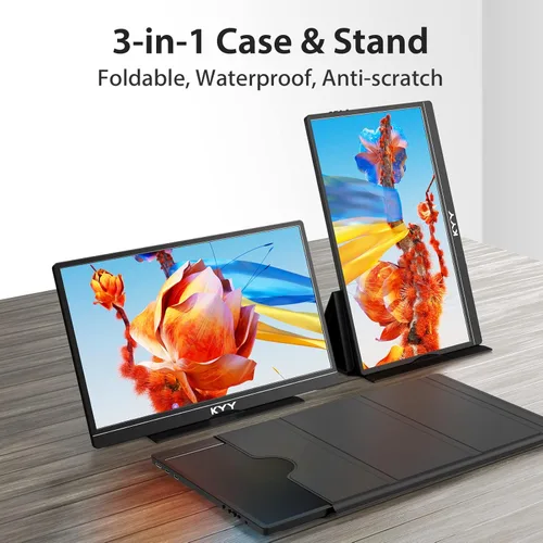 Miniatura 4 de KYY Monitor portátil de 15.6 pulgadas FHD 1080P USB-C HDMI con bolsa de cubierta inteligente y altavoces duales, pantalla externa de computadora