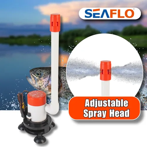 Miniatura 5 de SEAFLO Kit de bomba de aireación Livewell portátil serie 09 – 12 V, 350 GPH, sumergible, cabezal rociador ajustable, funcionamiento silencioso