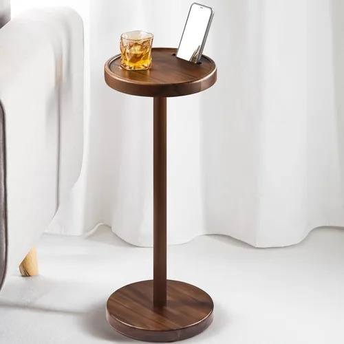 Miniatura 8 de BLUEWEST Mesa de bebidas, mesa auxiliar compacta de 22 pulgadas de alto con ranura para teléfono y base con peso, mesa de pedestal duradera como