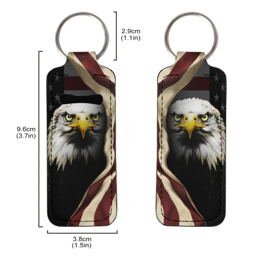 Miniatura 6 de Soporte para bálsamo labial con bandera americana, águila calva, llavero, soporte portátil para brillo de labios, organizador para rastreador