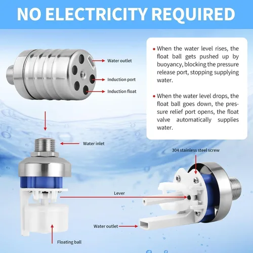Miniatura 8 de Válvula de flotador de agua para tanque de agua, sistema de control automático de nivel de agua Aquapulse, válvula de flotador de acero inoxidable