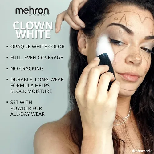 Miniatura 4 de Mehron Makeup Clown White - Maquillaje profesional en crema para pintura facial Pintura facial blanca para escenario, película, cosplay y mimo