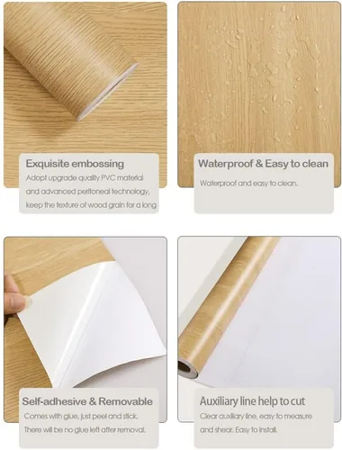 Miniatura 4 de Sevalo Papel de contacto de madera para despegar y pegar, papel tapiz de grano de madera claro para armarios y cajones, papel tapiz autoadhesivo