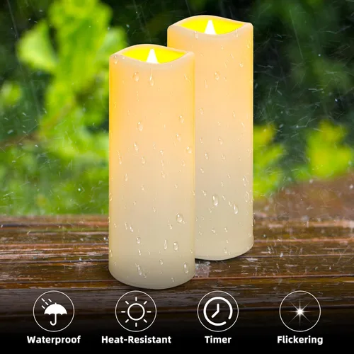 Miniatura 4 de Velas LED sin llama, paquete de 1, vela impermeable para exteriores con control remoto y temporizador, velas falsas de pilar parpadeantes