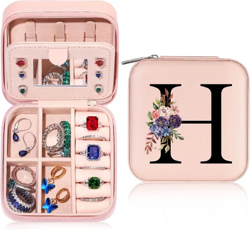 Parima Joyero de viaje para mujeres y niñas, joyero con inicial H Joyero pequeño Joyero de viaje para mujeres Estuche de joyería de viaje