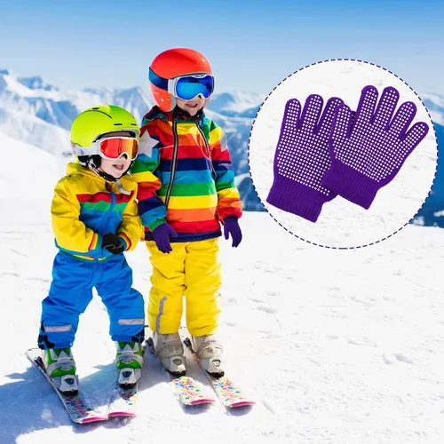 Miniatura 7 de Whaline 9 pares de guantes mágicos antideslizantes para niños, guantes de punto de invierno con agarre de dedo completo, guantes antideslizantes