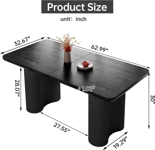 Miniatura 2 de Mesa de comedor rectangular de 62.99 pulgadas para 4-6 personas, mesa de cocina moderna con patas en forma de onda, mesas de comedor para cocina