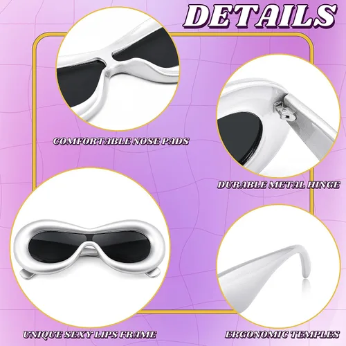 Miniatura 4 de FEISEDY Lentes de sol ovalados inflados para mujeres y hombres, a la moda, de gran tamaño, montura gruesa, Y2K, divertidos tonos estéticos B9088