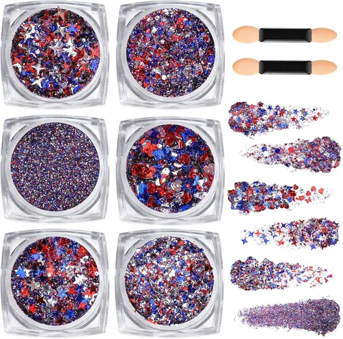 Miniatura 11 de Teenitor Purpurina para Cara y Cuerpo - Azul, Gel de Purpurina para Cabello, 6 Formas Purpurina de Maquillaje Festival para Cara, Cabello y Cuerpo