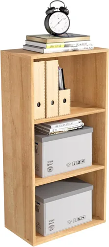 Miniatura 11 de Organizador de Almacenamiento de Madera de 3 Cubos, Estantería Baja de 3 Niveles Organizador de Exhibición de Almacenamiento Independiente, Estante