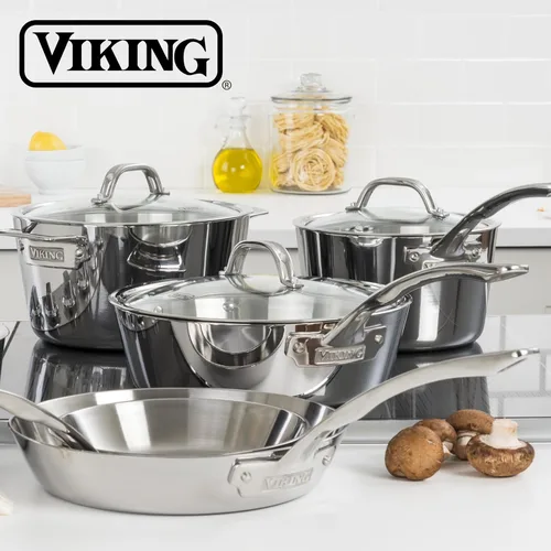 Miniatura 6 de Viking Sartén antiadherente contemporánea de 3 capas, utensilios de cocina de acero inoxidable de 8 pulgadas, color plateado
