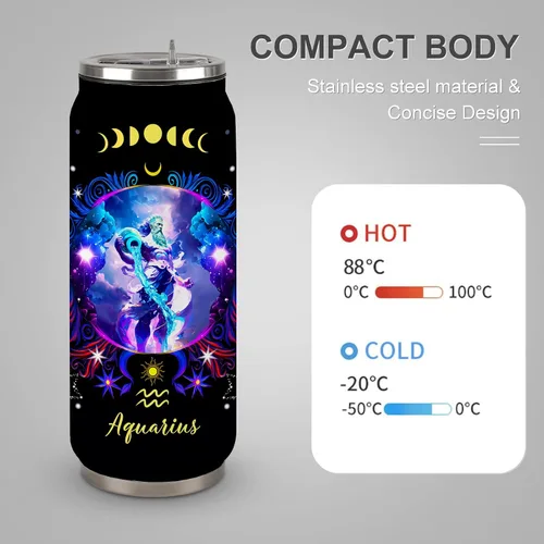 Miniatura 4 de Aquarius - Vaso de acero inoxidable del zodiaco para hombres y mujeres, regalo de cumpleaños para fanáticos de la astrología con tapa con pajilla