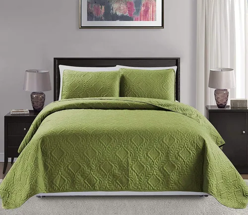 Mk Collection King/California King Tamaño Extra Grande 118"x106" Colcha Cubrecama de 3 Piezas con Diamantes en Relieve Sólido Verde Salvia Nuevo
