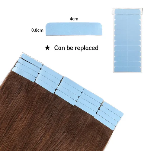 Miniatura 2 de YILITE 60 extensiones de cabello, cinta azul de repuesto de 1.6 x 0.3 in, adhesivo de doble cara para extensiones de cabello adhesivas