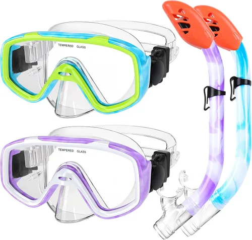 Miniatura 11 de Juego de esnórquel para niños, máscara de buceo antivaho para niños, gafas de natación, equipo de esnórquel con parte superior seca, paquetes