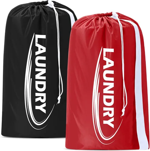 Miniatura 10 de Sylfairy Paquete de 2 bolsas de lavandería XL con correa, bolsa de lavandería para viajes resistente, bolsa de hombro para ropa sucia con cordón